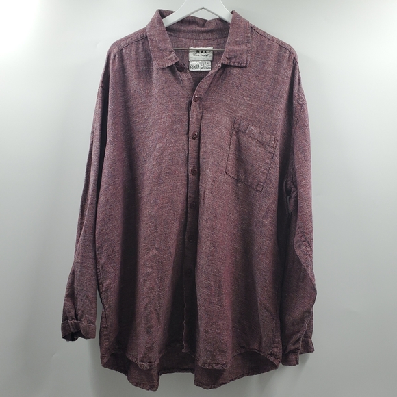 Flax Tops - Flax Red Oversized Linen Button Up Shirt Lagenlook